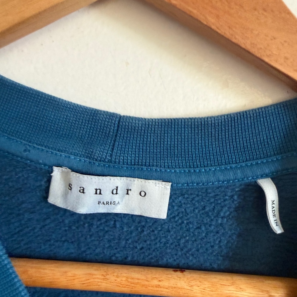 Sandro Paris Blue Tie Dye 'Romance' Terry Cloth Short Sleeve Crewneck Top - Picture 5 of 6